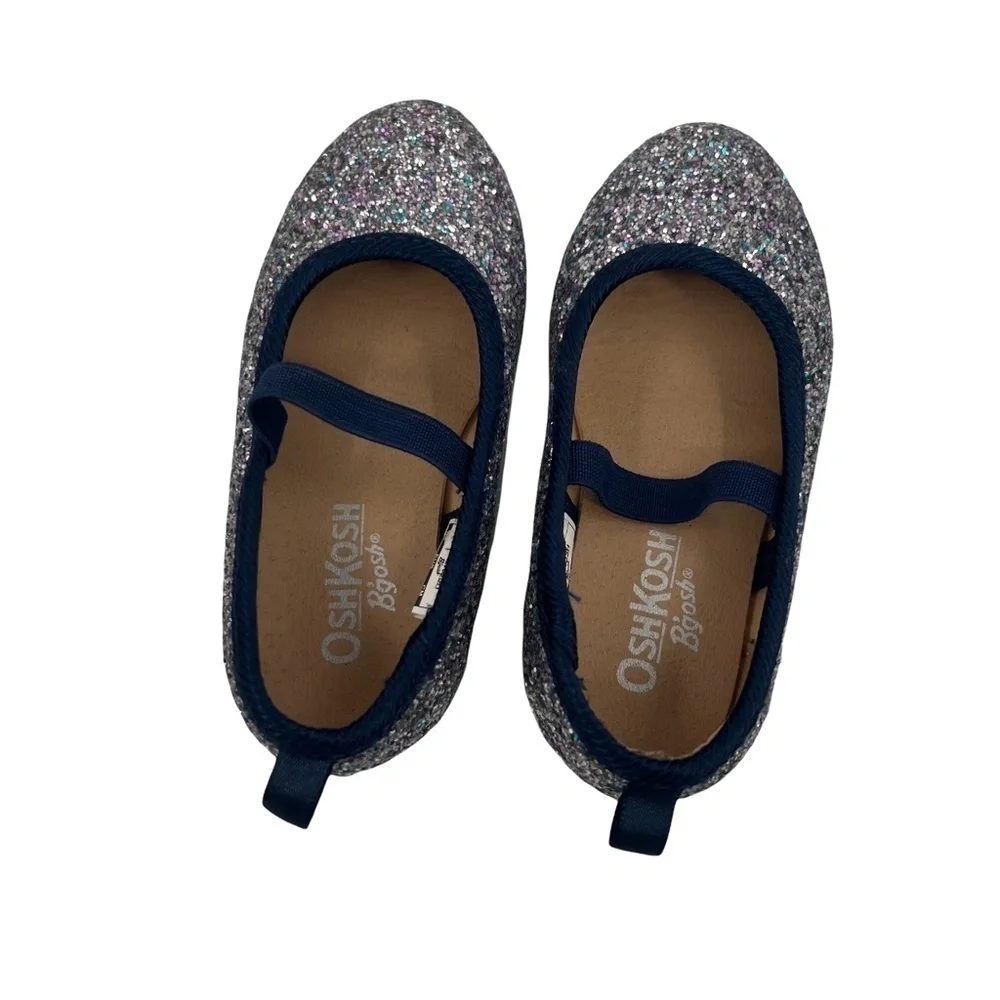 OshKosh B'gosh Blue Purple Glitter Slip On Mary Jane Shoes Size 5 Girl's